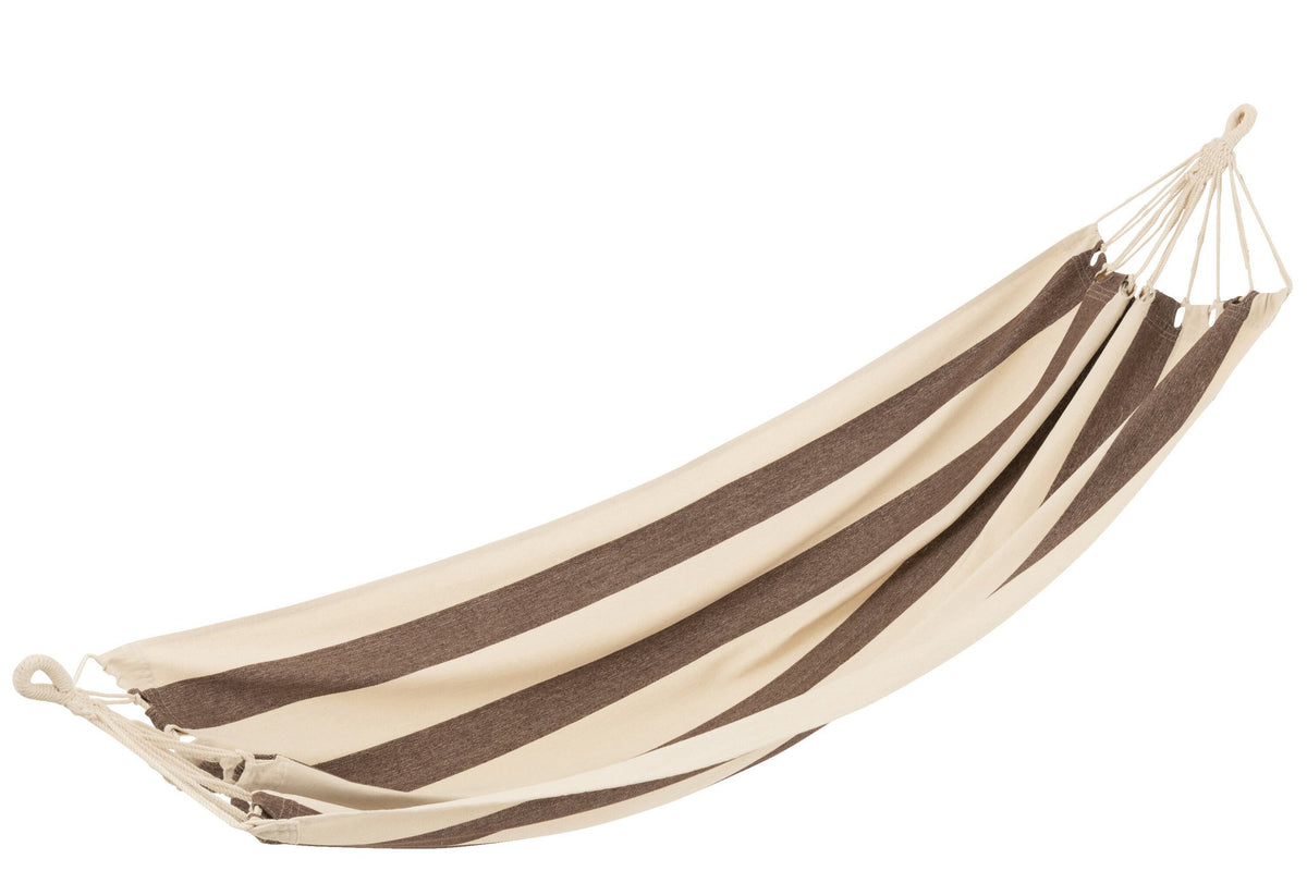 J-Line Hangmat Brede Strepen Katoen/Polyester Donker Bruin/Ecru