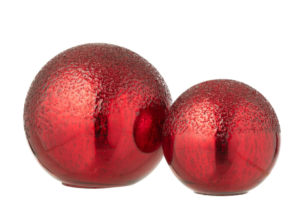 J-Line decoratie Bal Gekraakt - glas - kerstrood - L - LED