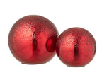 J-Line decoratie Bal Gekraakt - glas - kerstrood - L - LED