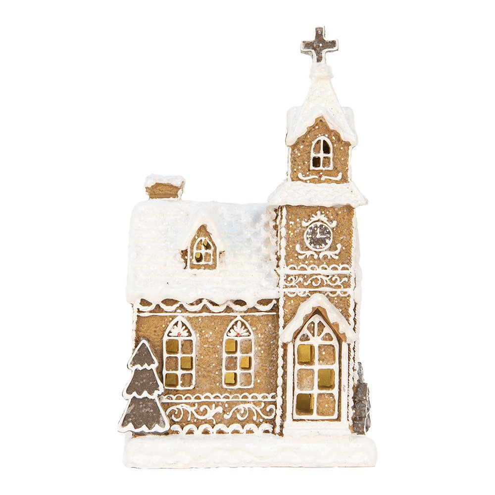 Gingerbread house met LED 14x12x23 cm Bruin Kunststof
