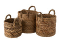 J-Line mand Gevlochten - raffia - naturel - set van 3