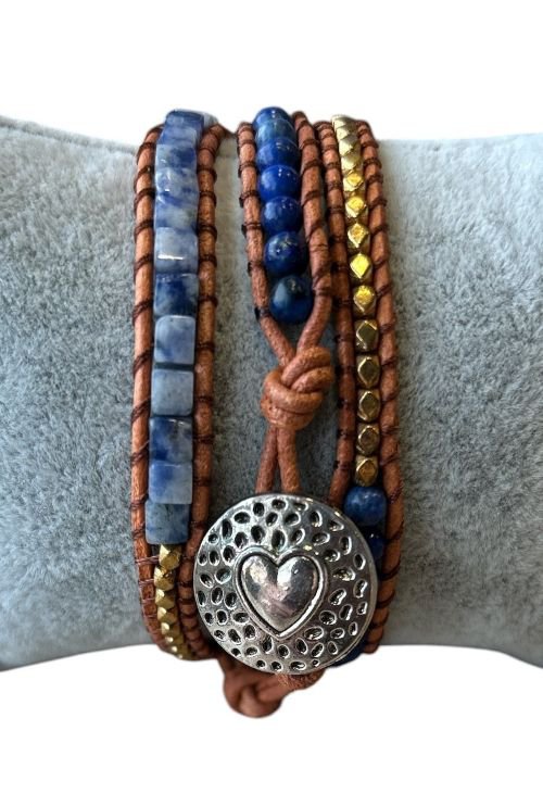 Dames wikkelarmband met Lapis Lazuli en Sodaliet