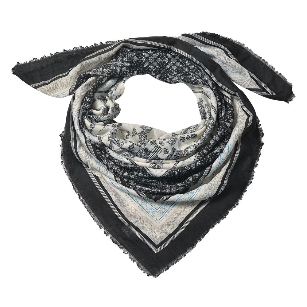 Sjaal Dames Print 140x140 cm Zwart Synthetisch Shawl Dames