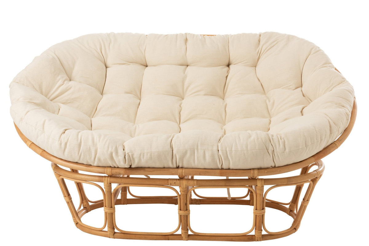 J-Line Rotan zetel - met kussen - jute/ textiel - naturel