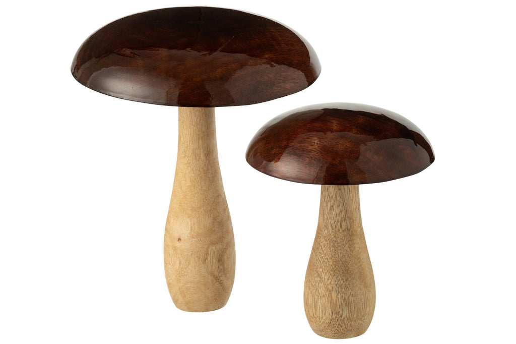 J-Line decoratie Paddenstoel Blinkend - hout - naturel/bruin - L