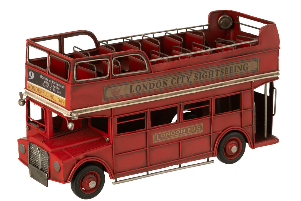 J-Line decoratie Bus Antiek - metaal - rood