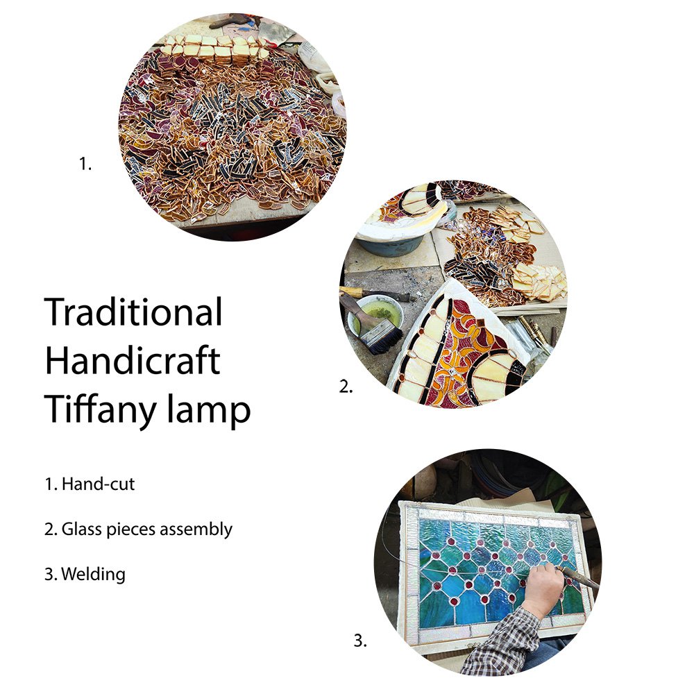 Tiffany Tafellamp 23x23x38 cm Beige Glas Bureaulamp