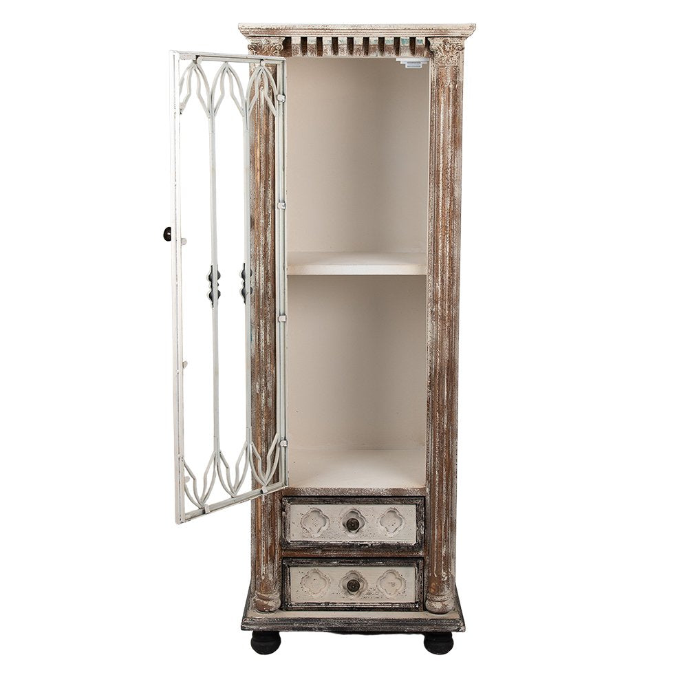 Vitrinekast Bruin Beige, Hout en Glas 49x35x135 cm