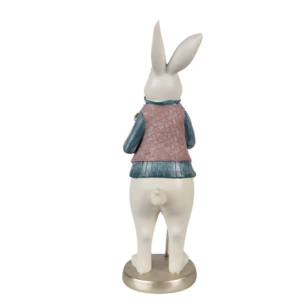 Beeld Konijn 32 cm Wit Blauw Polyresin Paasdecoratie