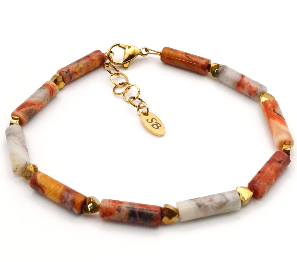 Edelsteen armband Tube met mini hartjes