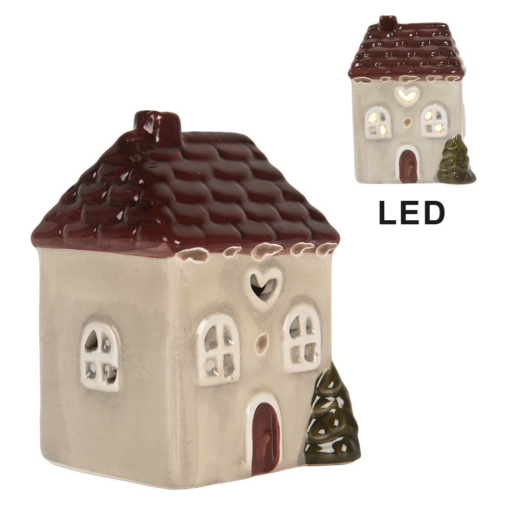 Decoratie Huis met LED LED 7x6x10 cm Beige Keramiek