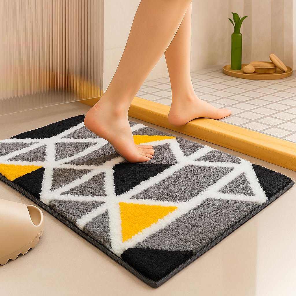Mozaïekgrijs superzachte microvezel 2000 GSM-badmat 40x60cm (1-pack) | Absorberende antislipdeurmat voor thuisbadkamerkeuken