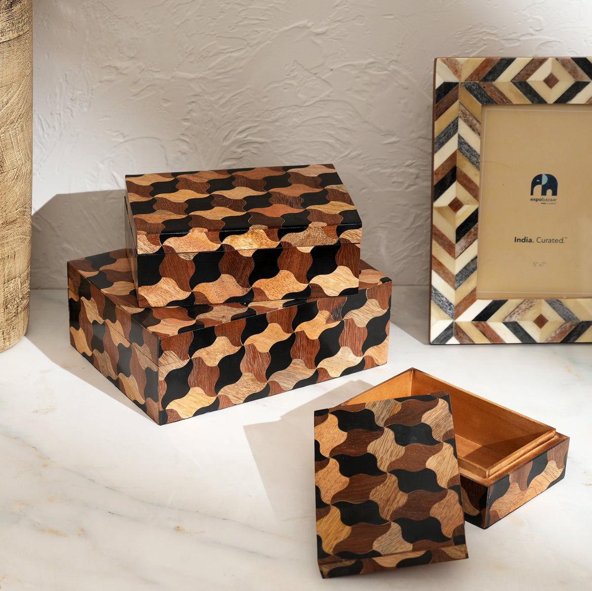 Mozaïek houten kist – set van 3
