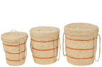 J-Line Set Van 3 Mand Strepen+Deksel Maïs Naturel/Oranje