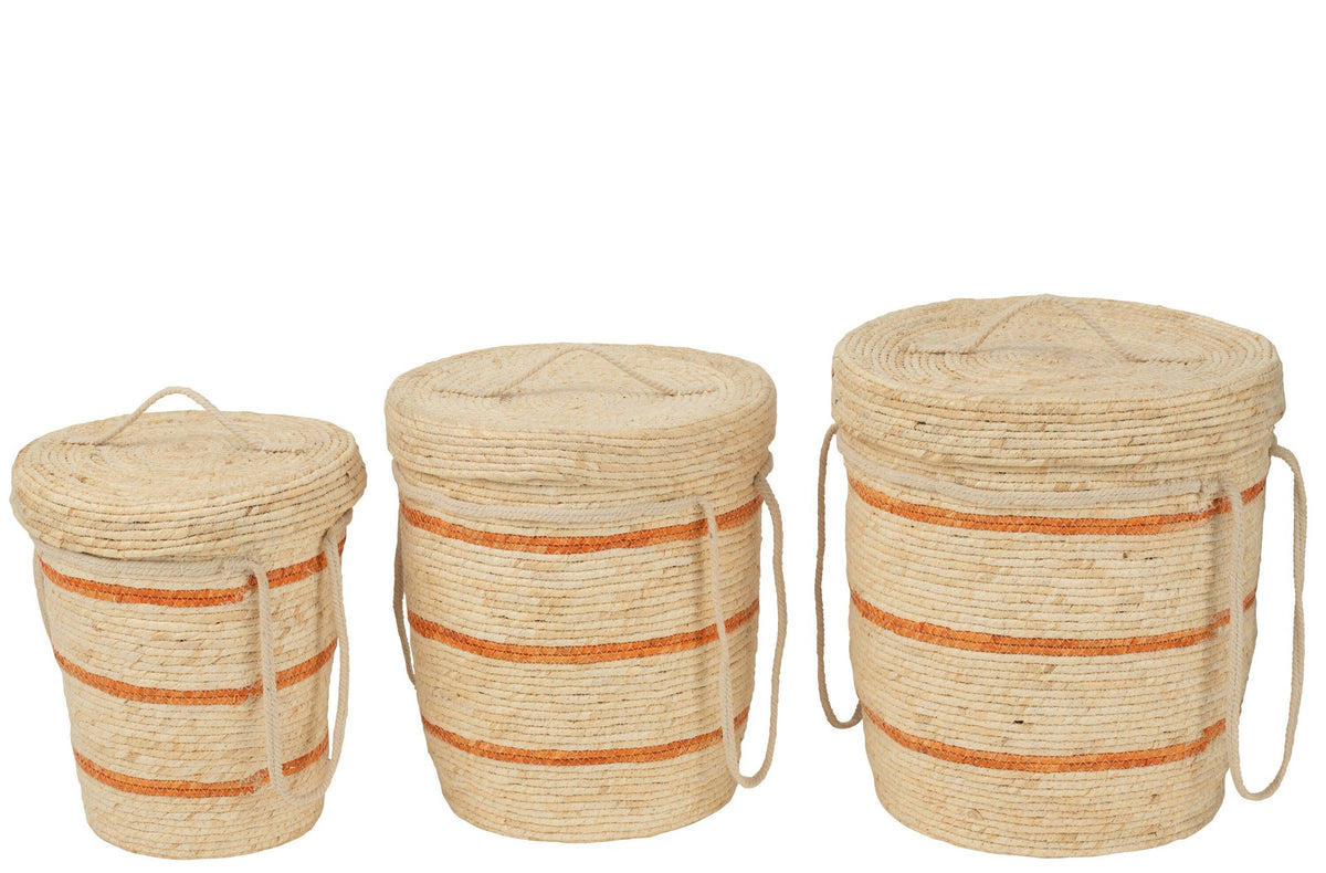 J-Line Set Van 3 Mand Strepen+Deksel Maïs Naturel/Oranje