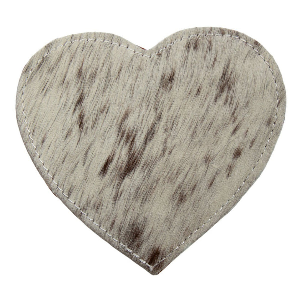 Onderzetter koehuid hart bruin/wit 14cm