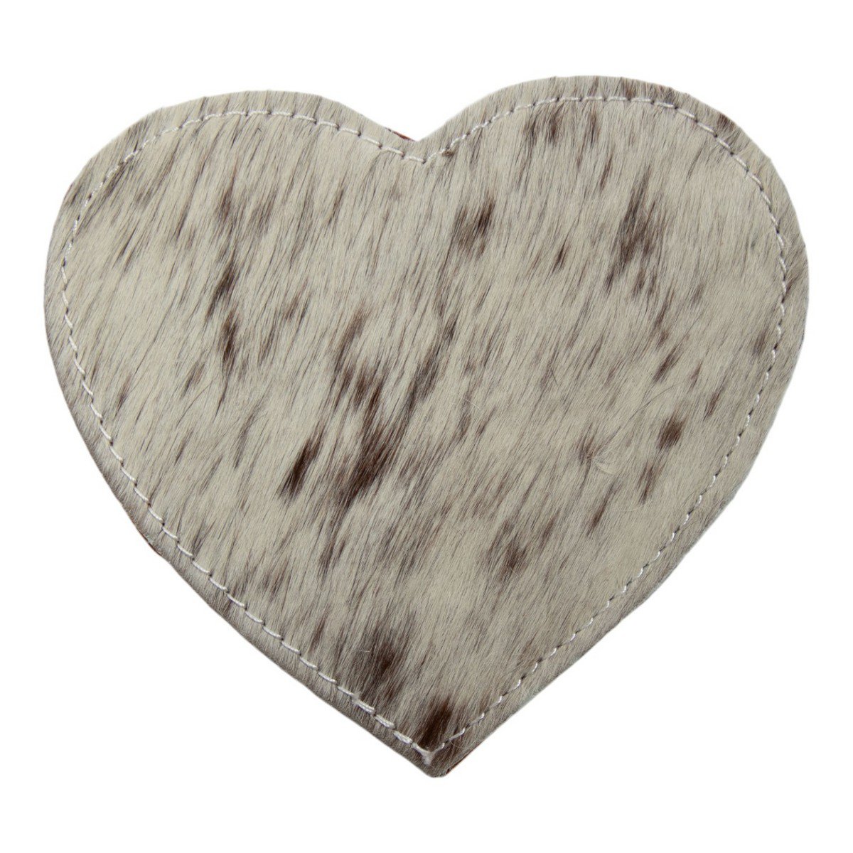 Onderzetter koehuid hart bruin/wit 14cm