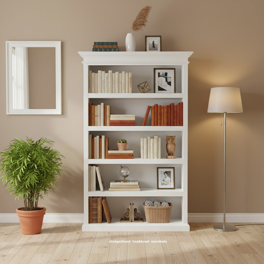 Boekenkast wit - 125bx48dx196h- mahoniehout