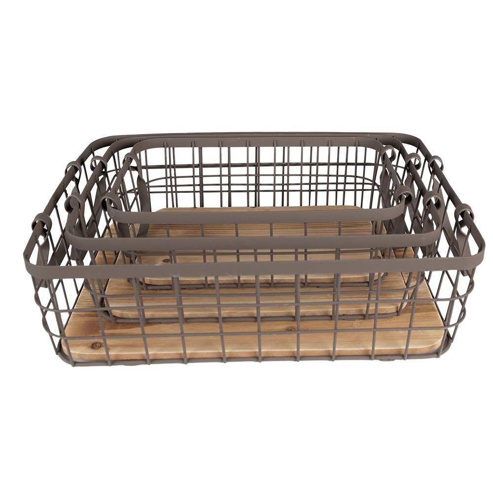 Opbergmand Set van 3 38x28x11 cm Grijs Bruin IJzer Mand