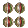 Kerstbal Set van 4 Ø 8 cm Rood Groen Glas Kerstboomversiering