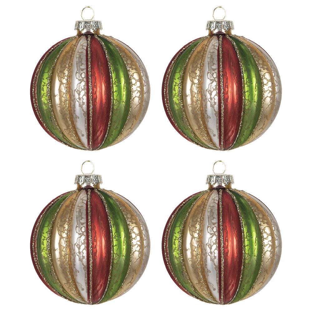 Kerstbal Set van 4 Ø 8 cm Rood Groen Glas Kerstboomversiering