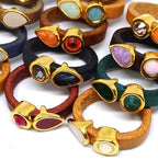 Fancy leren ringen Swarovski & emaille (set van 12 stuks)