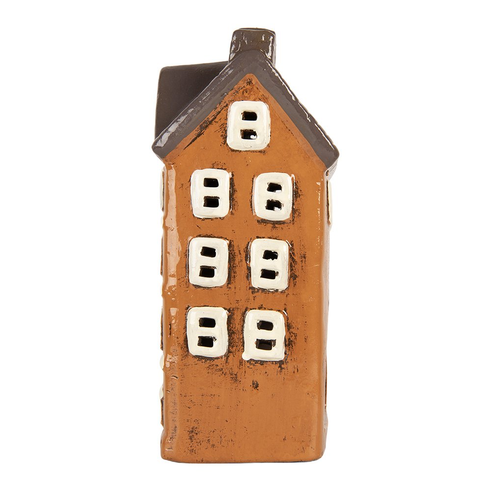 Waxinelichthouder Huis 12x10x23 cm Oranje Keramiek