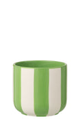 J-Line bloempot Gestreept - keramiek - groen/wit - L