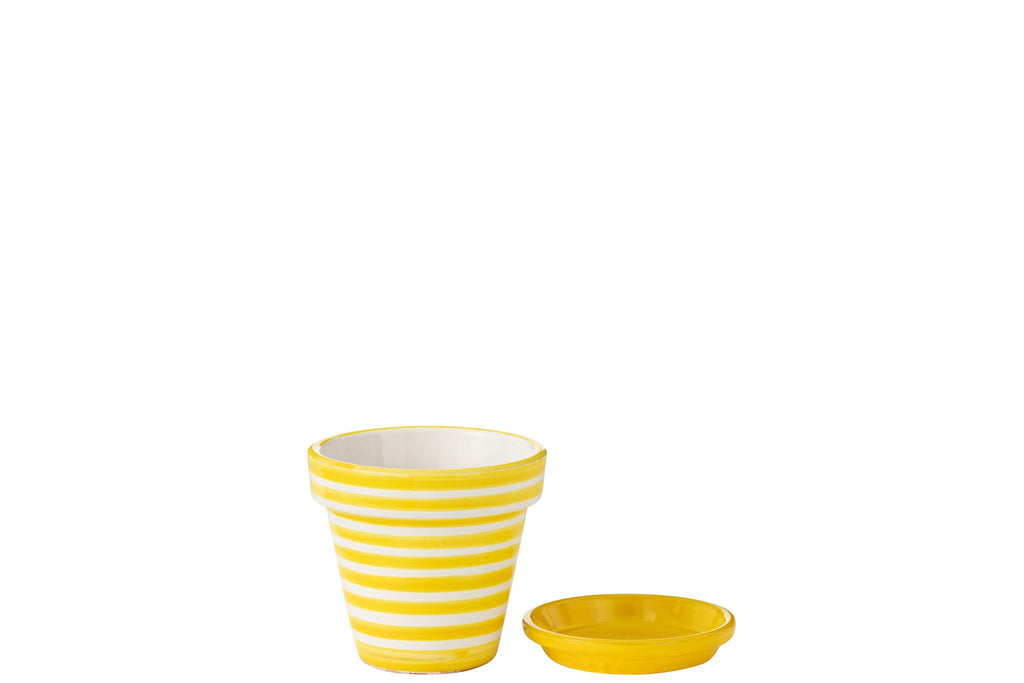 J-Line bloempot Granada Stripes - keramiek - geel - small - Ø 21 cm