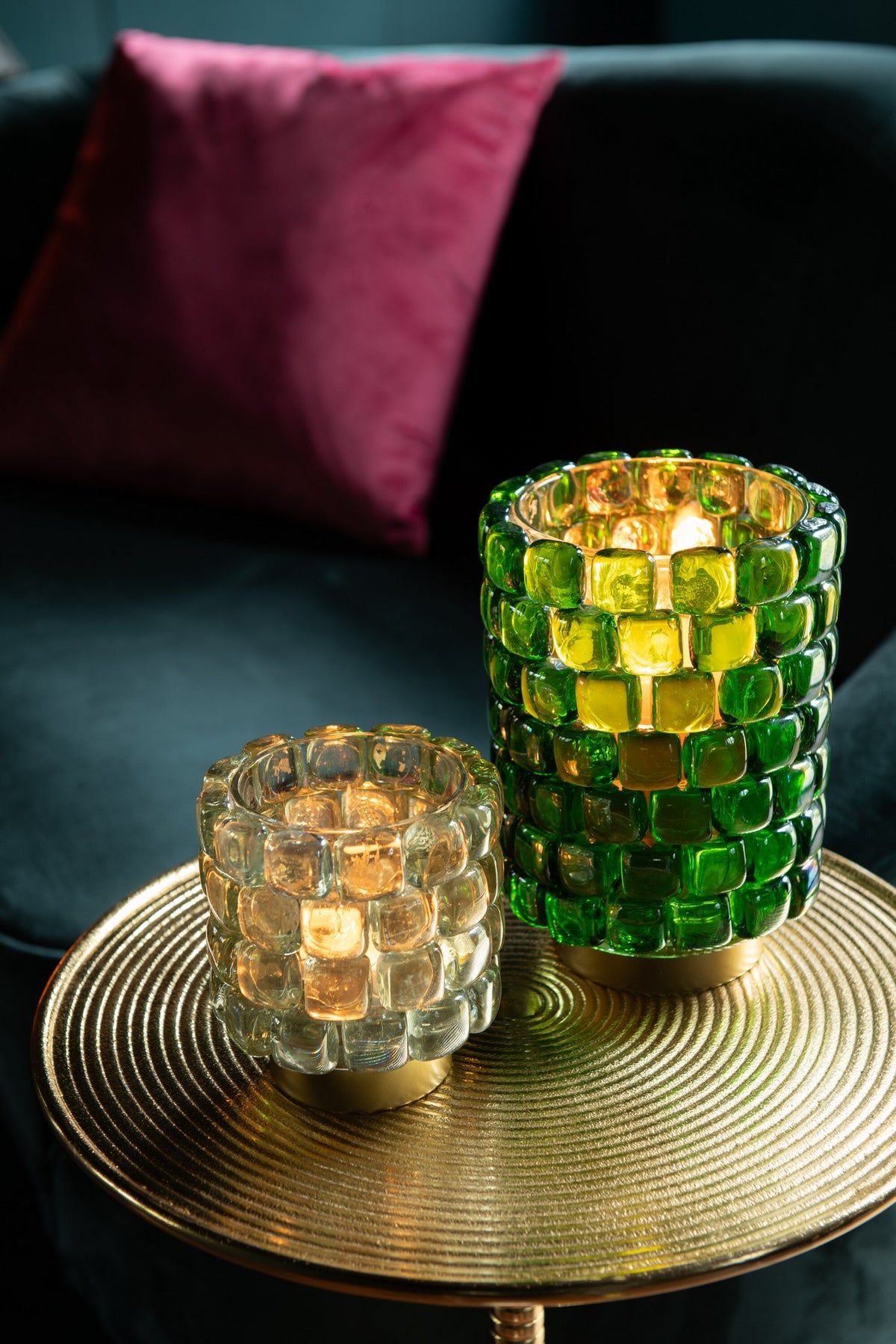 J-Line Theelicht Vierkant Mozaiek Glas Groen Large
