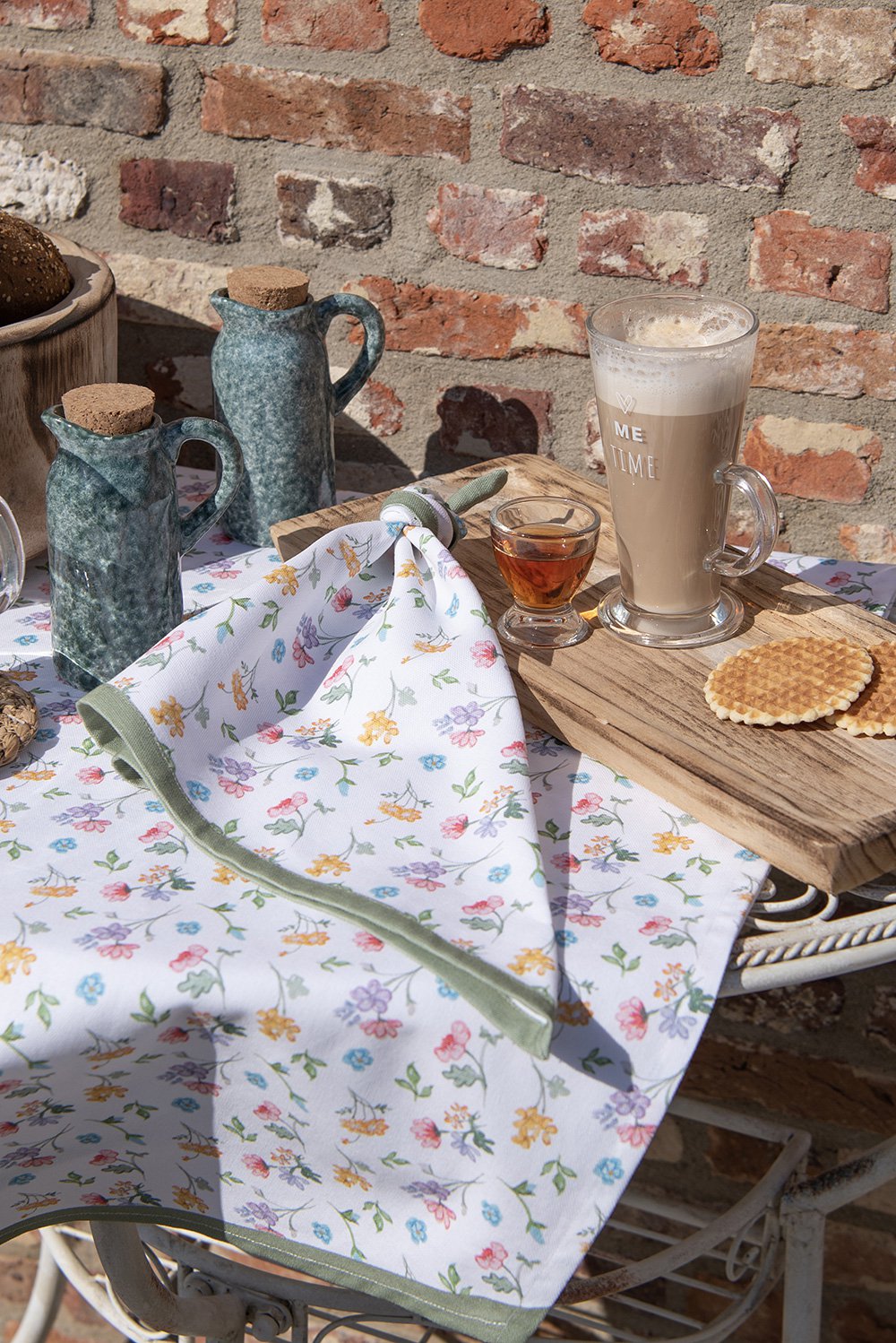 Placemats Set van 6 48x33 cm Wit Groen Katoen Bloemen