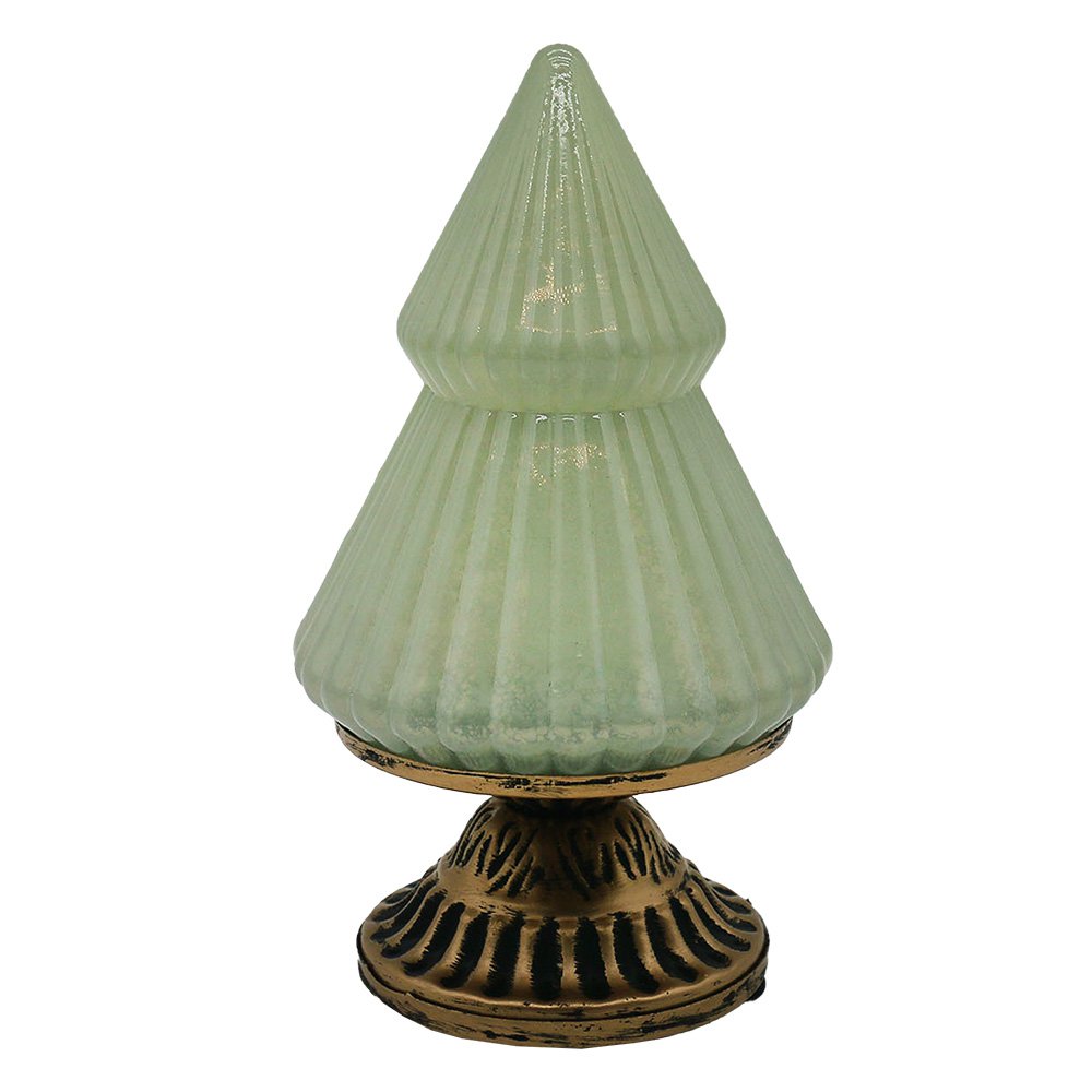 Kerstdecoratie met LED-verlichting Kerstboom Ø 10x18 cm Groen Glas
