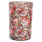 Theelichthouder Ø 12x18 cm Bruin Rood Glas Bloemen