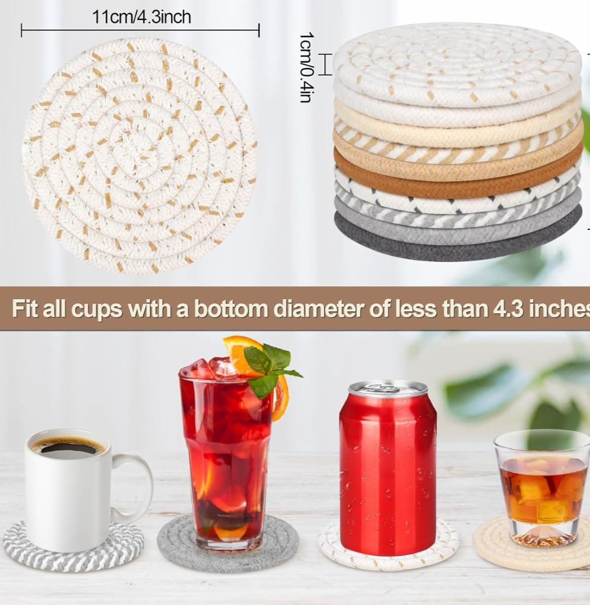 Jute Elegance onderzetterset voor eettafel, kantoor | Decoratieve bekeronderzetters, housewarming cadeau, set van 6