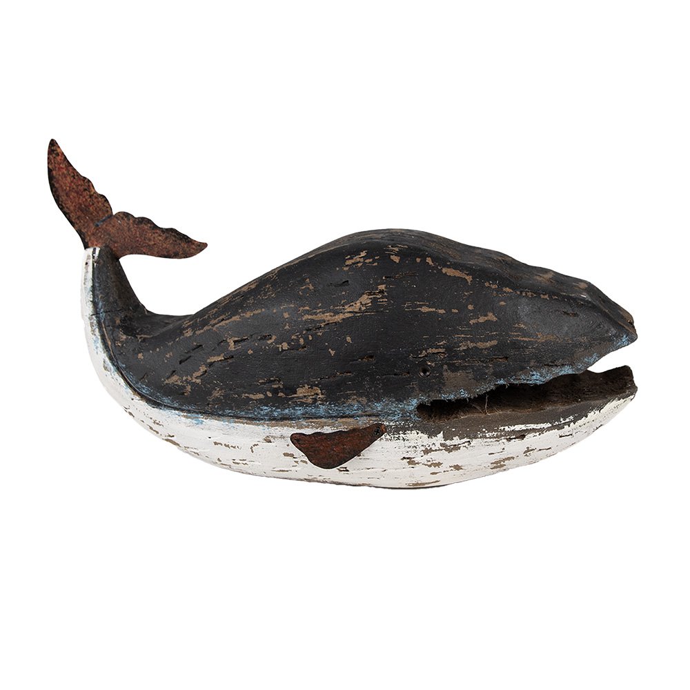 Decoratie Beeld Walvis 23 cm Zwart Wit Hout