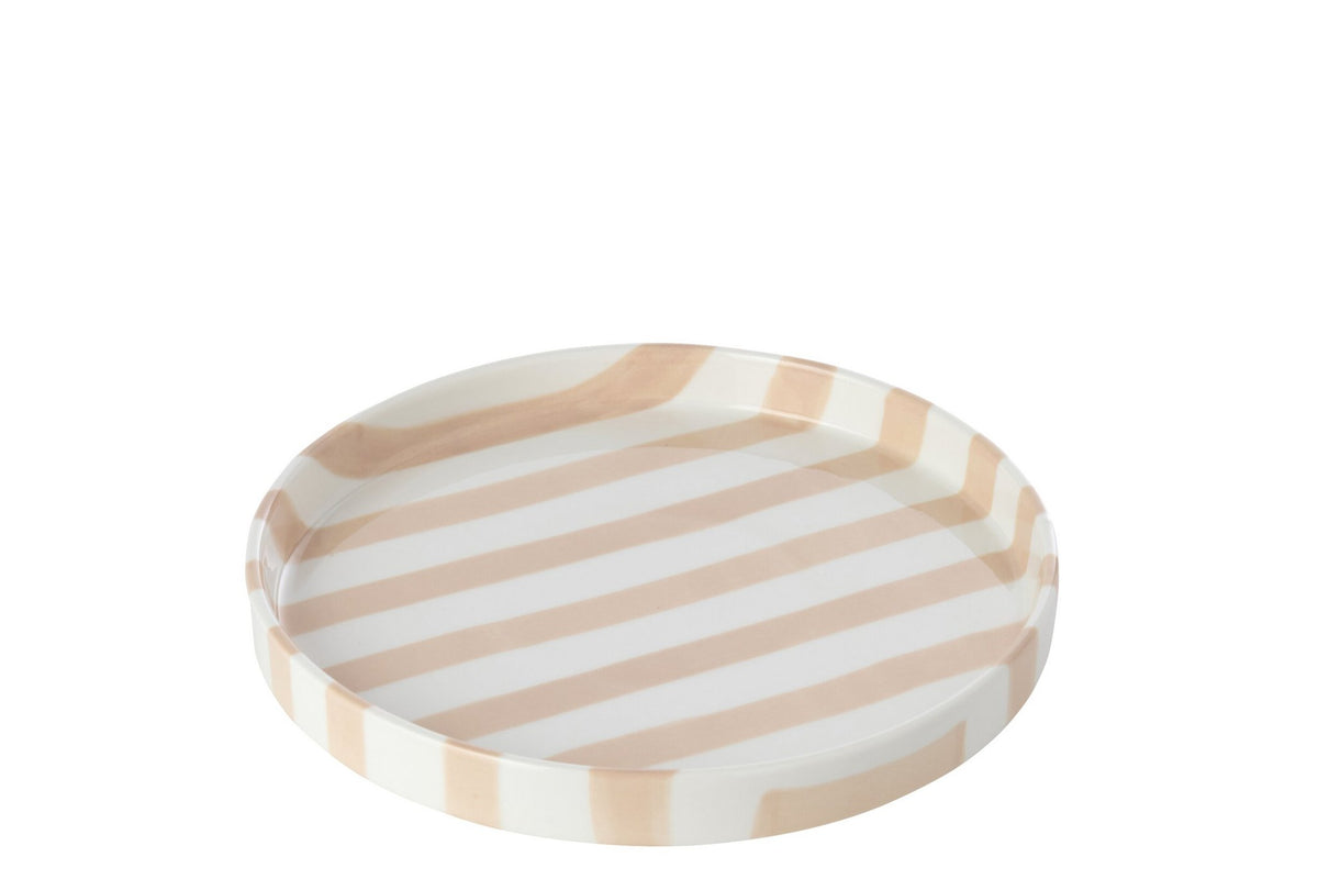 J-Line Gestreept bord - steengoed - lichtbeige/wit - S