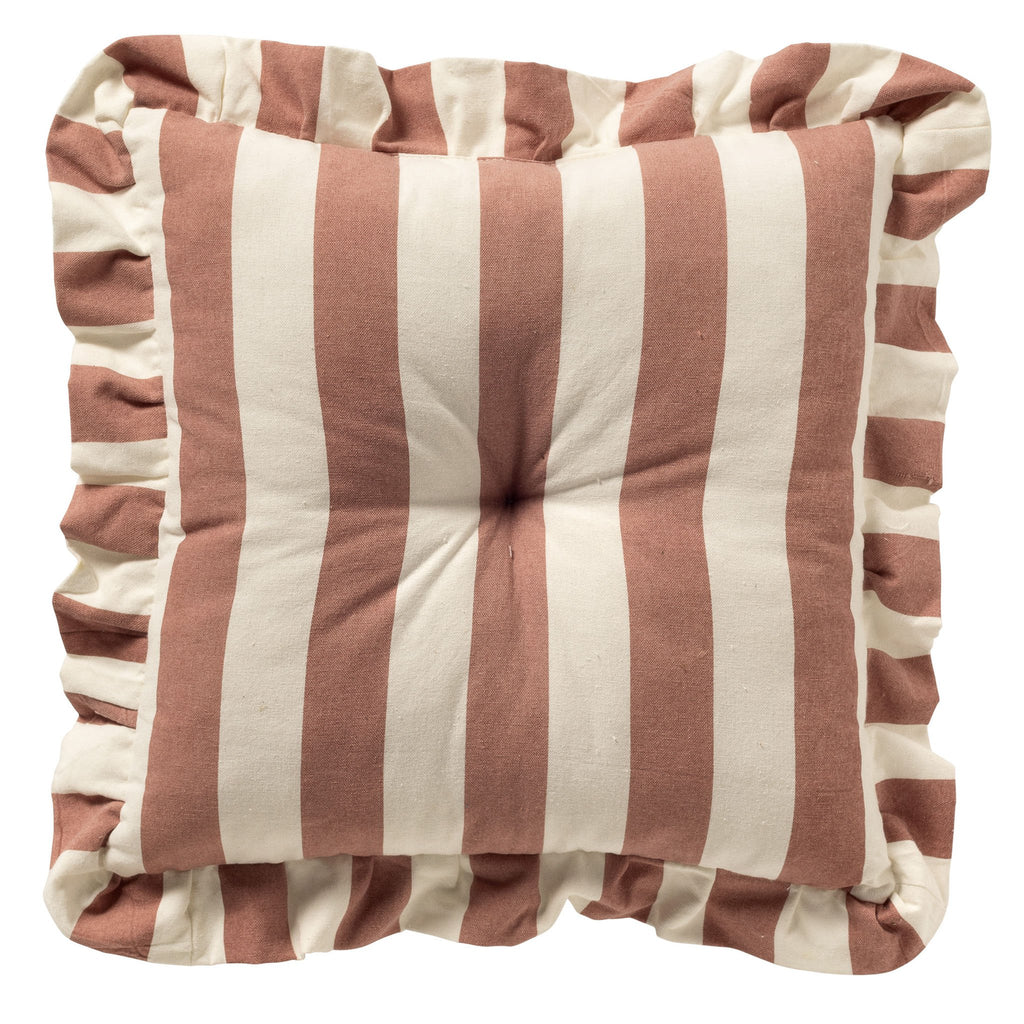 Dutch Decor Bella - Stoelkussen 40x40 cm - Gestreept - Ruchesrand - Oudroze - Roze