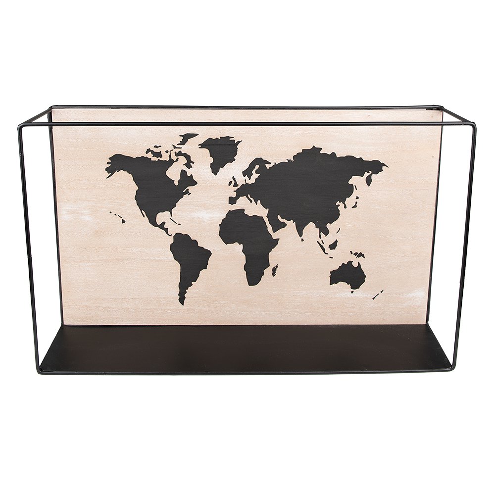 Wandrek 46x10x28 cm Zwart Bruin MDF Wereldkaart Wandplank