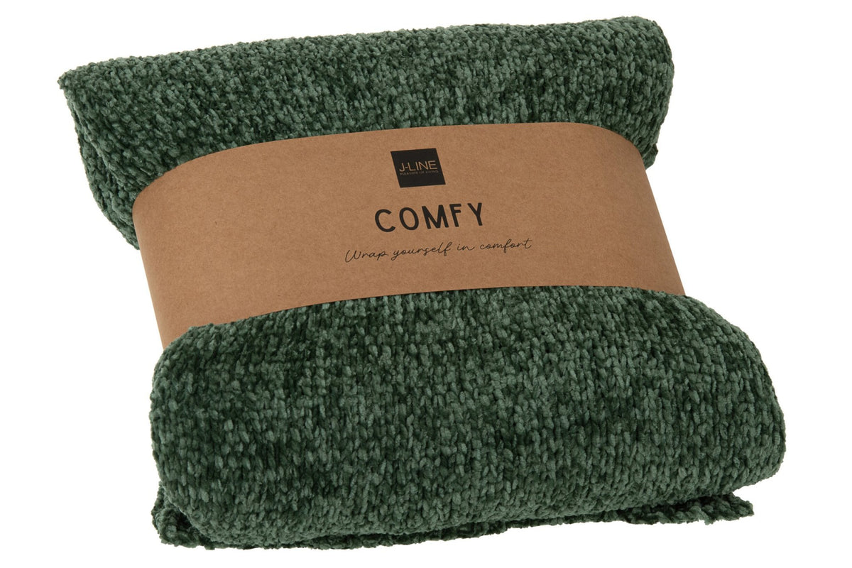 J-Line deken Chenille - polyester - groen