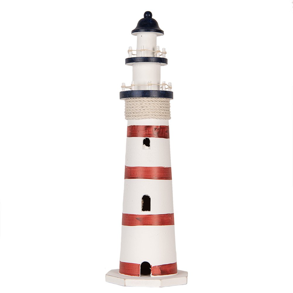 Decoratie Beeld Vuurtoren Ø 15x48 cm Wit Rood MDF