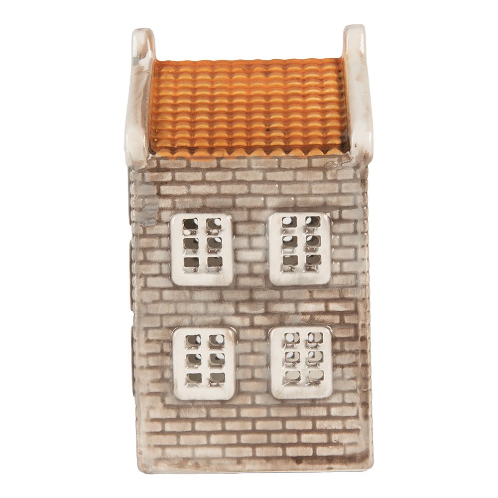Waxinelichthouder Huis 7x7x14 cm Grijs Keramiek