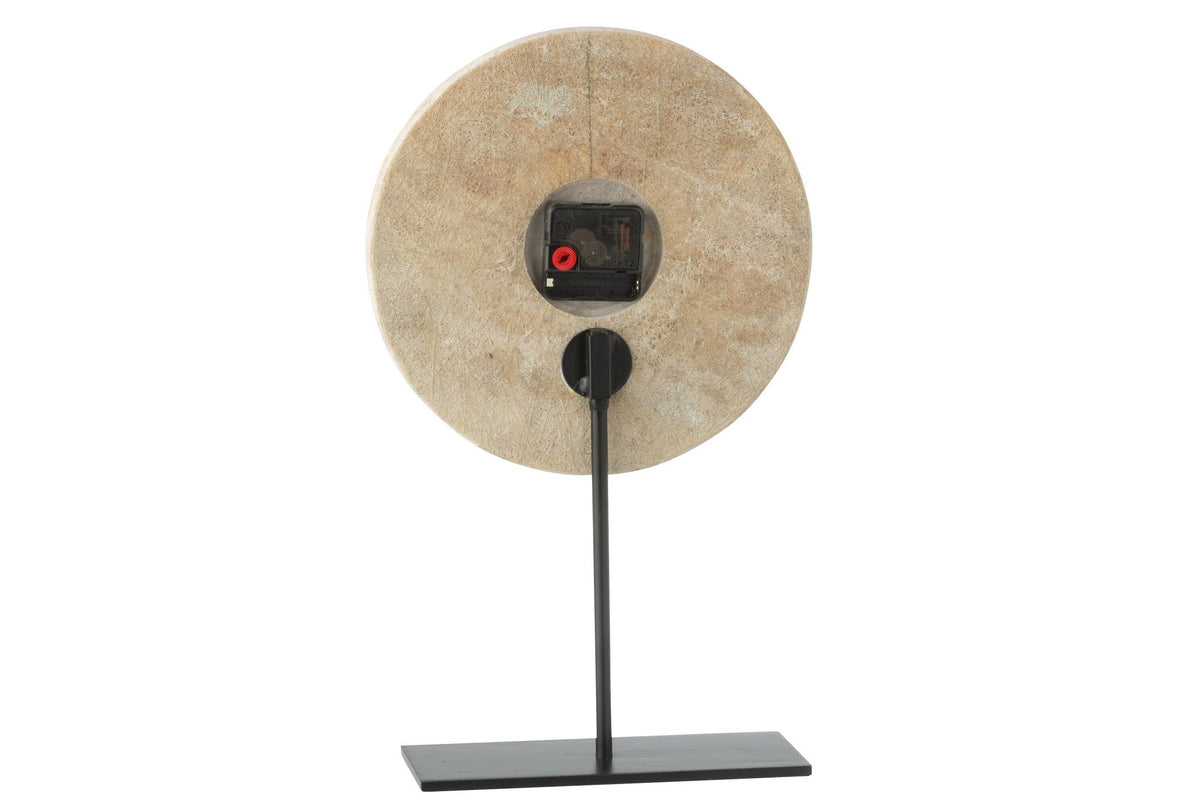 J-Line klok Rond Marmer - steen - beige/zwart