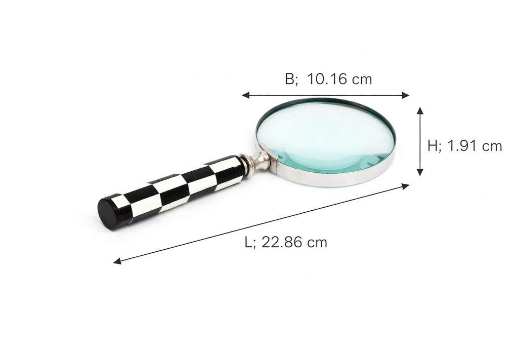 Klassiek vergrootglas met geruit handvat – staal en hars