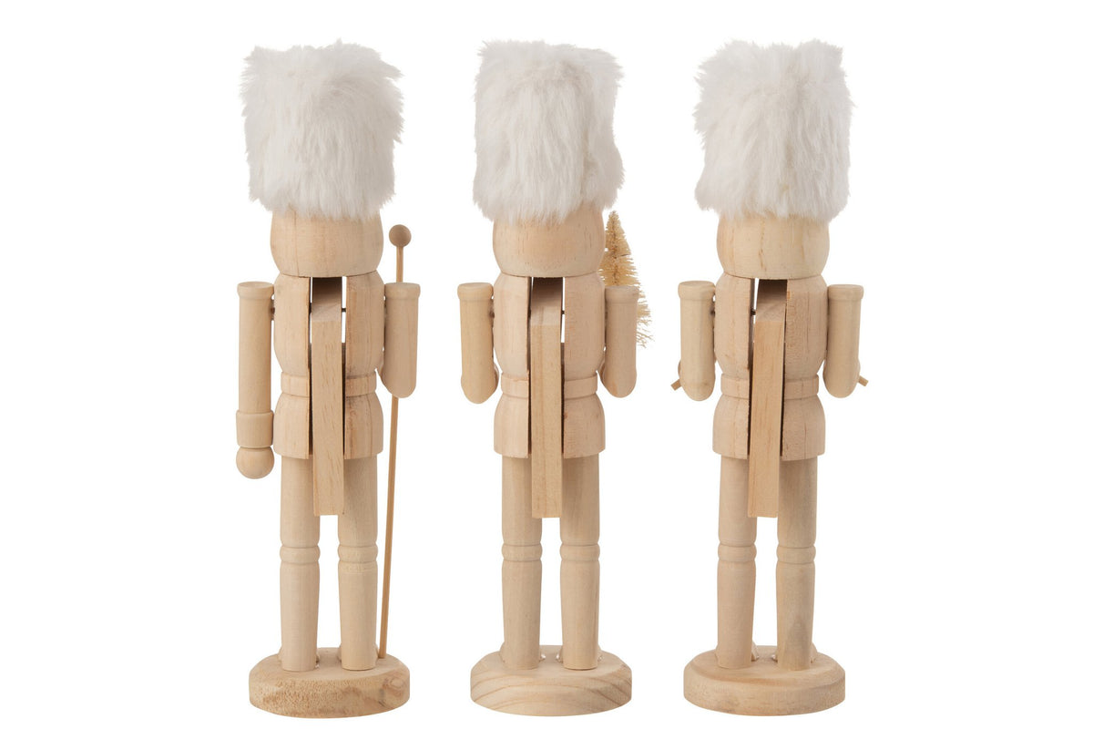 J-Line Doos Van 3 Notenkrakers Hout/Bont Naturel/Wit