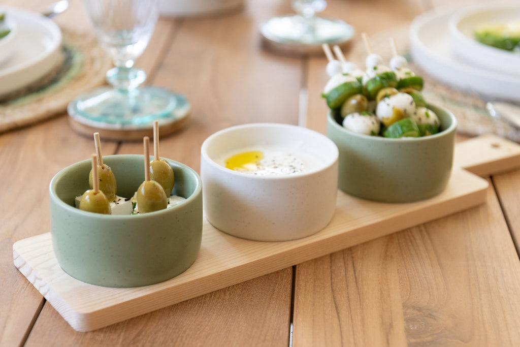 J-Line Tapasservies 3 Sets + Houten Schaal In Doos Groen/Wit