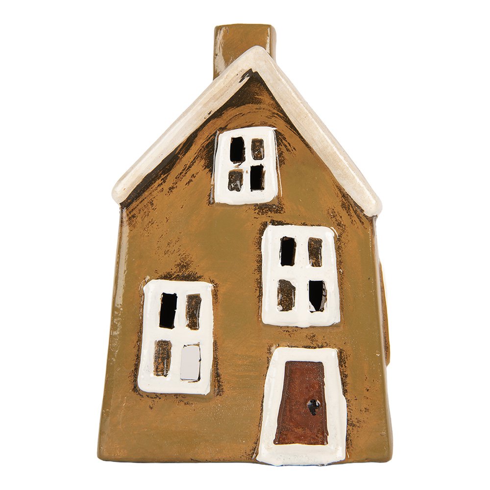 Waxinelichthouder Huis 12x8x18 cm Bruin Keramiek