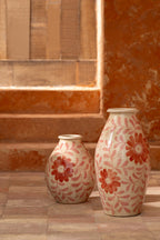 J-Line vaas Bloemen - steengoed - oranje/wit - S
