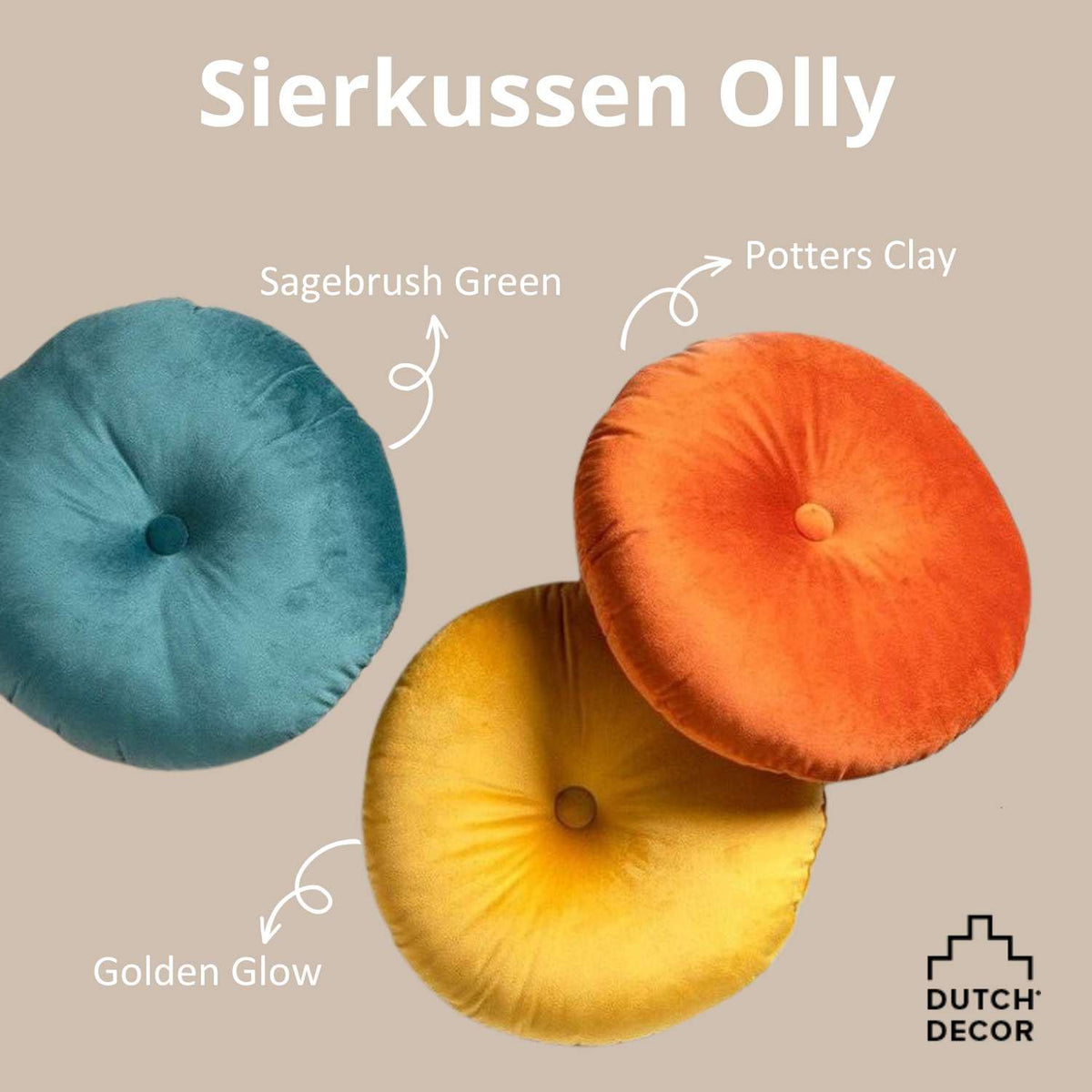 Dutch Decor Olly - Kussen Ø38 cm - Rond fluweel - Alsemgroen - Groen