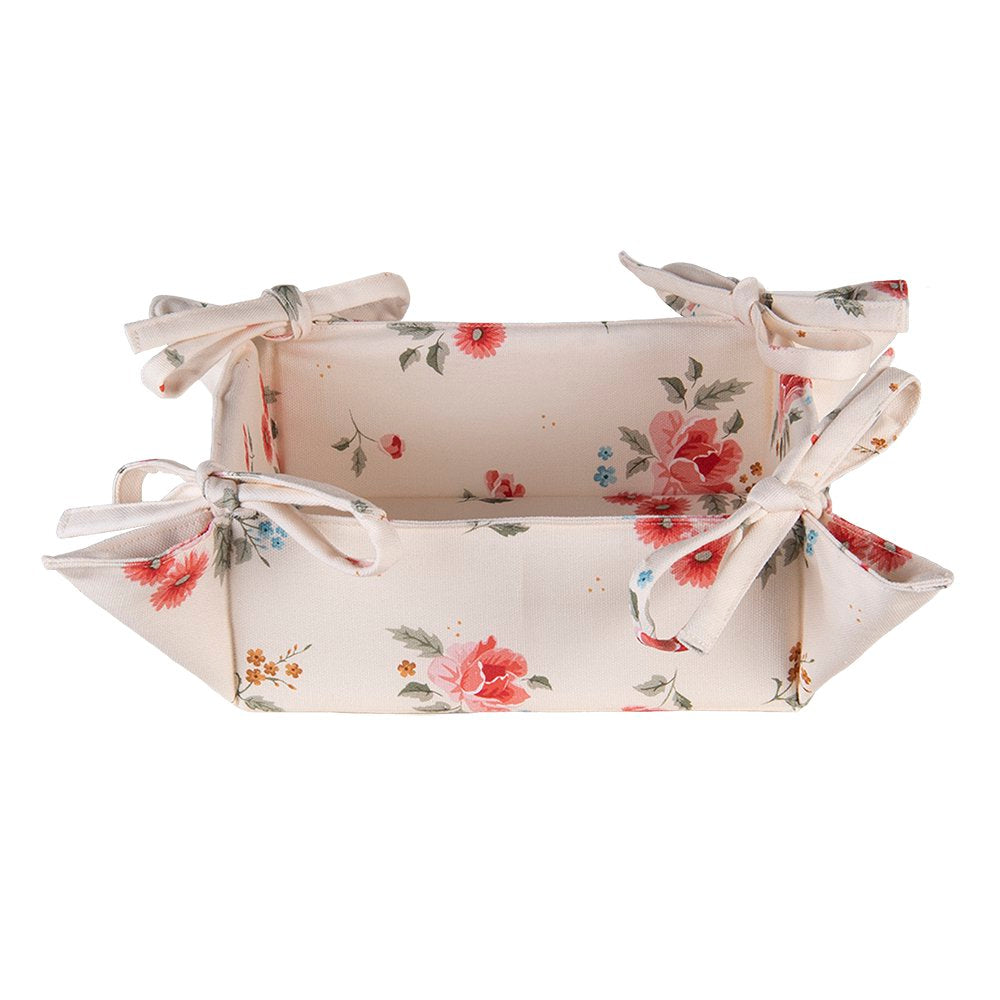 Broodmand 35x35x8 cm Beige Katoen Rozen Cadeau Keuken