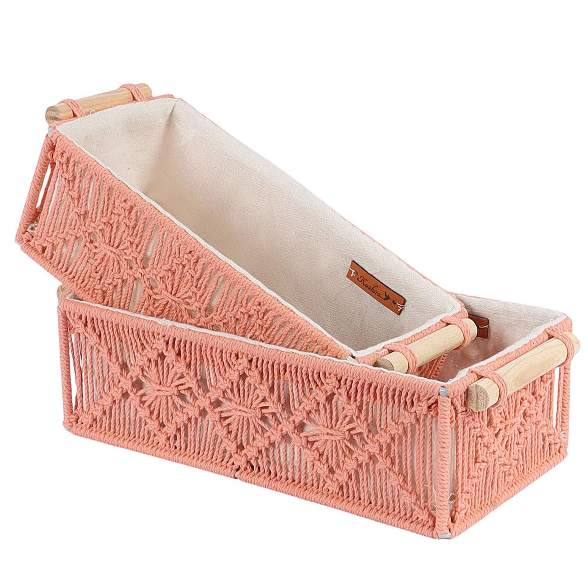 Rose handgeweven katoenen opbergmandenset – set van 2 stuks